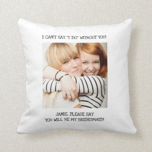 White Best Friend Photo Bridesmaid Invitation Cushion