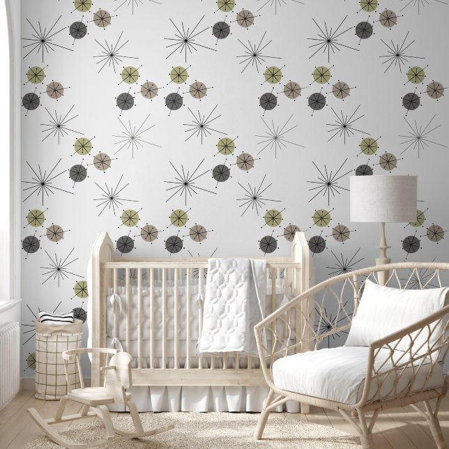 White BG Mid Century Modern Circle and Stars  Wallpaper (Kids)