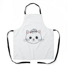 White Bib Kitchen Apron with Cute Cartoon Cat 