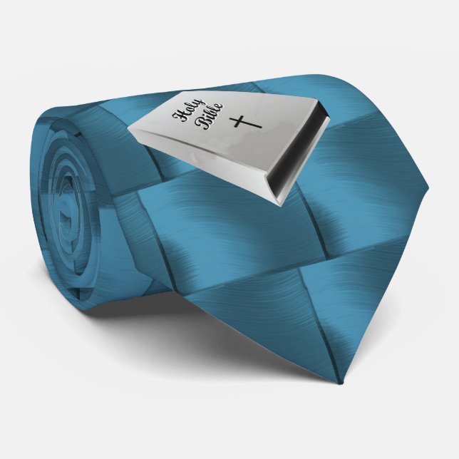 WHITe BIBLE -ON TEAL SQUARES  Tie (Rolled)