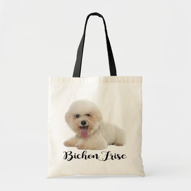 White Bichon Frise Puppy Dog Black Love Tote Bag (Front)