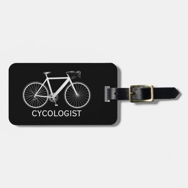 White Bicycle On Black Luggage Tag (Front Horizontal)