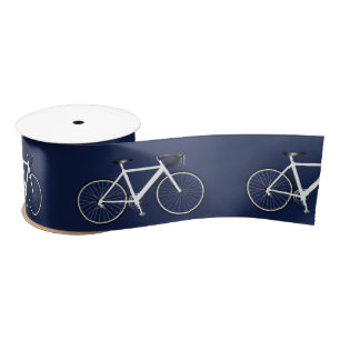 White Bicycle on Navy Blue Satin Ribbon