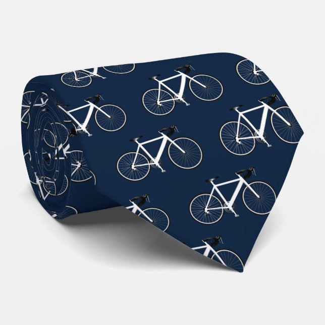 White Bicycle On Navy Blue Tie (Rolled)