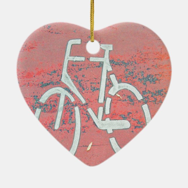 White Bicycle Red Street, Traffic Sign Bicycles Ceramic Tree Decoration (Back)