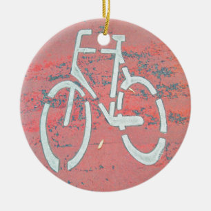 White Bicycle Red Street, Traffic Sign Bicycles Ceramic Tree Decoration