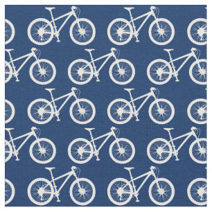 White Bicycles Pattern on Navy Blue Fabric
