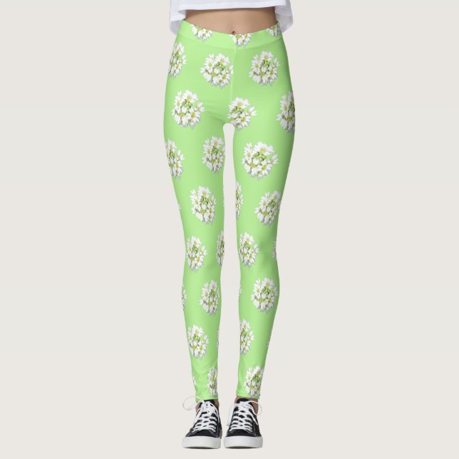 White Big Flowers Pattern Cust. Legging (Front)