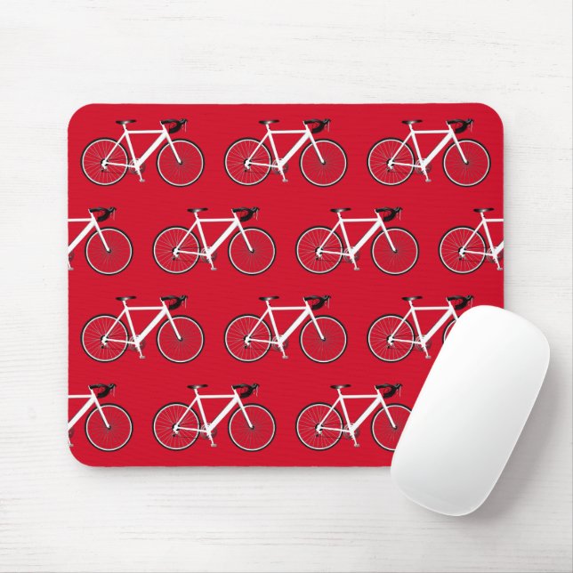 White Bike On Red  Mouse Pad (With Mouse)