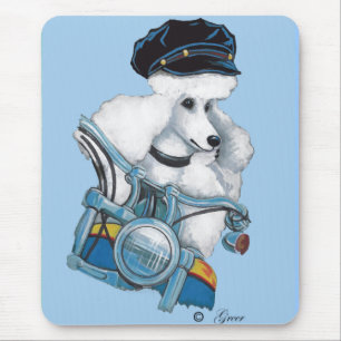 White Biker Chick Poodle - Customised Mouse Pad