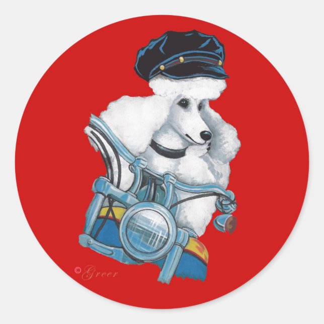 White Biker Chick Poodle Sticker (Front)