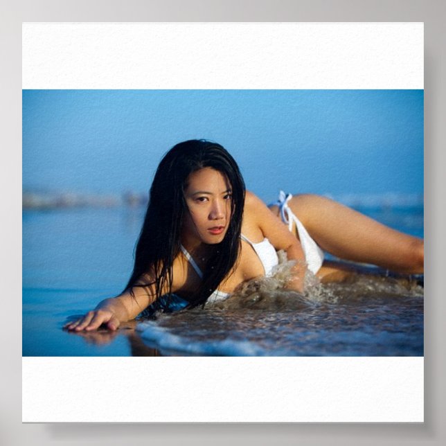 White bikini Beach Poster (Front)
