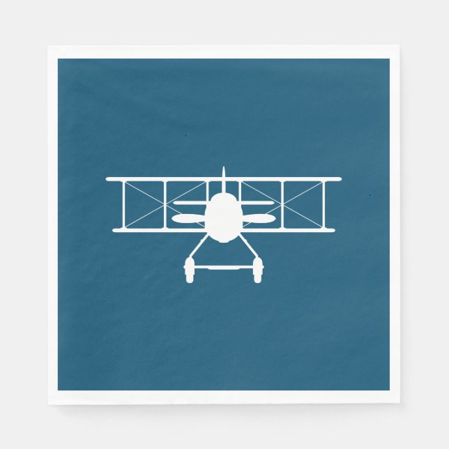 White Biplane Profile on Blue Background Napkin (Front)