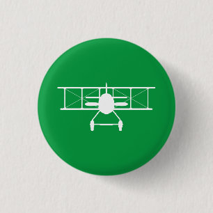 White Biplane Profile on Green Background 3 Cm Round Badge