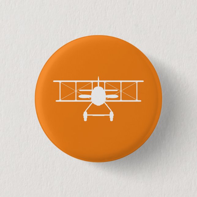 White Biplane Profile on Orange Background 3 Cm Round Badge (Front)