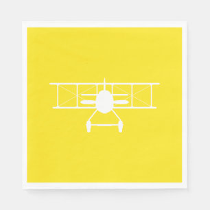 White Biplane Profile on Yellow Background Napkin