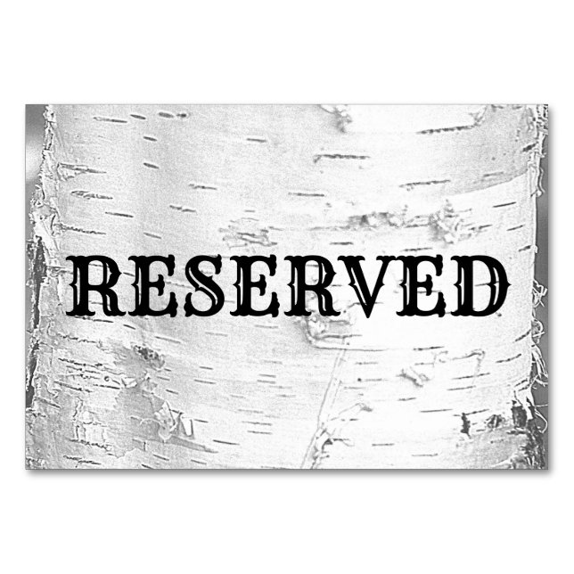White Birch Bark Wedding Reserved Table Sign Number (Front)