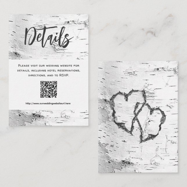 White Birch Details QR code Wedding Enclosure Card (Front/Back)