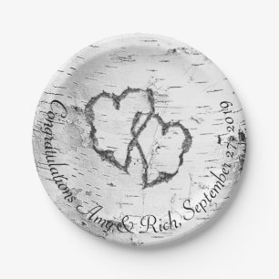 White Birch Hearts Wedding Shower Plates