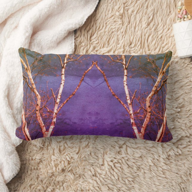 White Birch Tree Against Blue Sky Abstract Art Lumbar Cushion (Blanket)