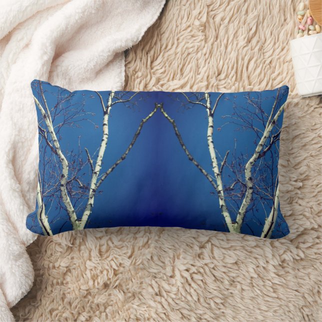 White Birch Tree Against Blue Sky Abstract  Lumbar Cushion (Blanket)