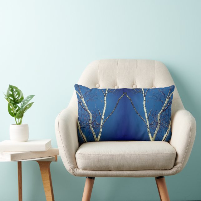 White Birch Tree Against Blue Sky Abstract  Lumbar Cushion (Chair)