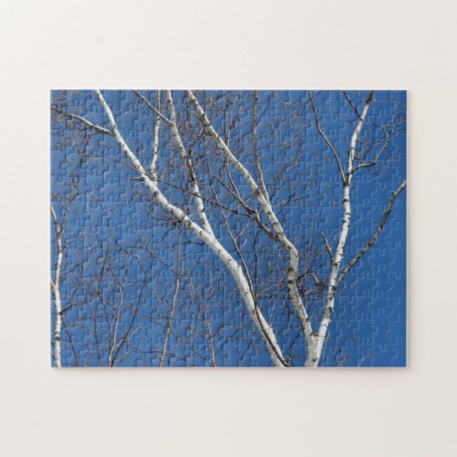 White Birch Tree Against Blue Sky Nature  Jigsaw Puzzle (Horizontal)