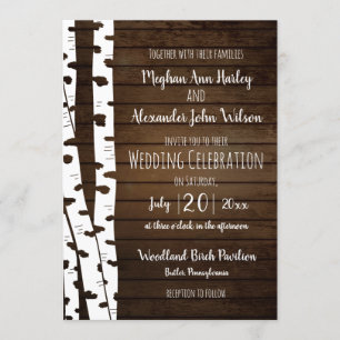 White Birch Tree and Wood Invitation