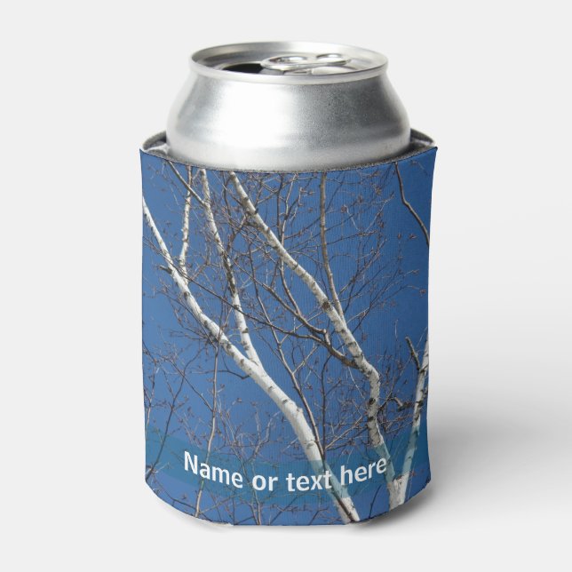 White Birch Tree Branches Personalised Nature Can Cooler (Can Front)