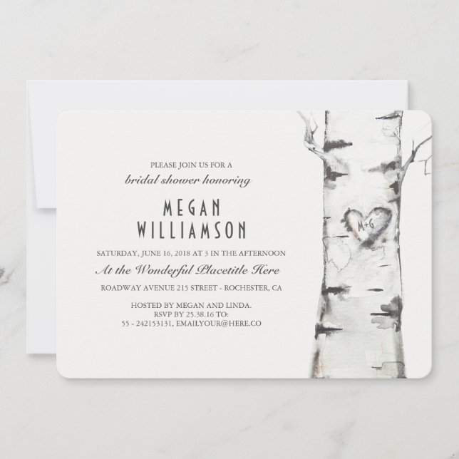 White Birch Tree Rustic Bridal Shower Invitation (Front)