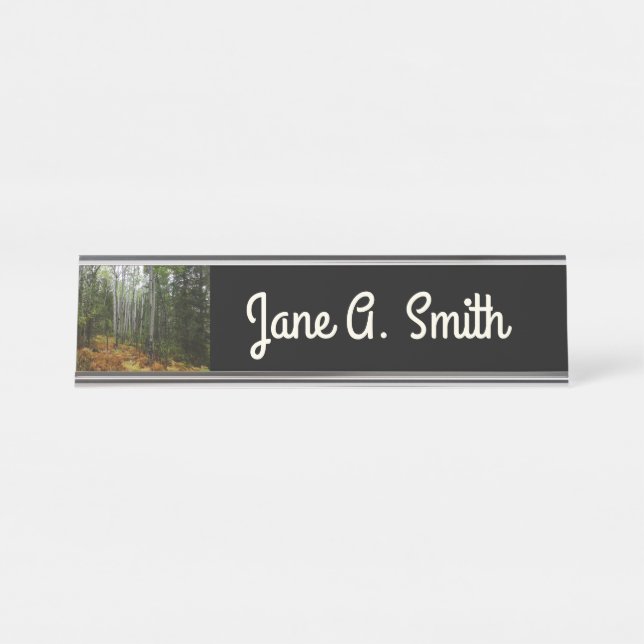 White Birch Trees and Fall Ferns at Rocky Mountain Desk Name Plate (Front)