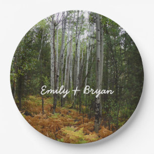 White Birch Trees and Fall Ferns at Rocky Mountain Paper Plate