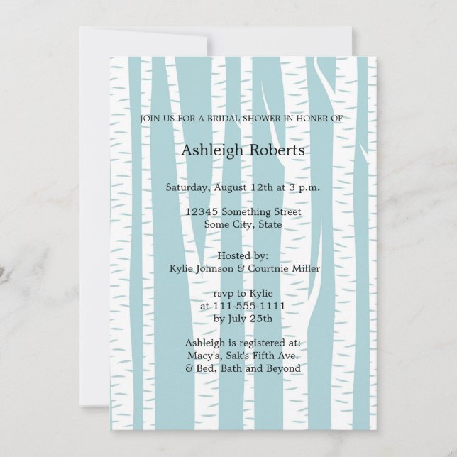 White Birch Trees Bridal Shower  Invitation (Front)