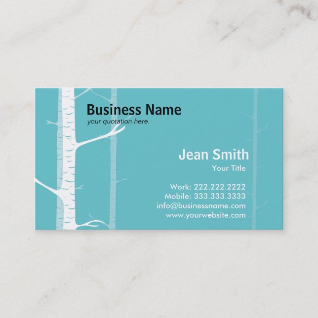White Birch Trees Forest Green business card (Front)