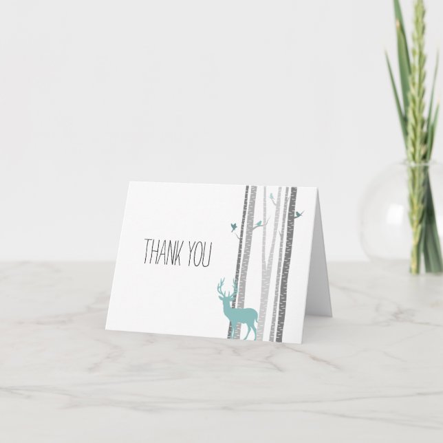 White Birch Trees with Deer and Birds Thank you (Front)