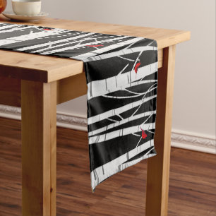 White Birch With Cardinals Short Table Runner