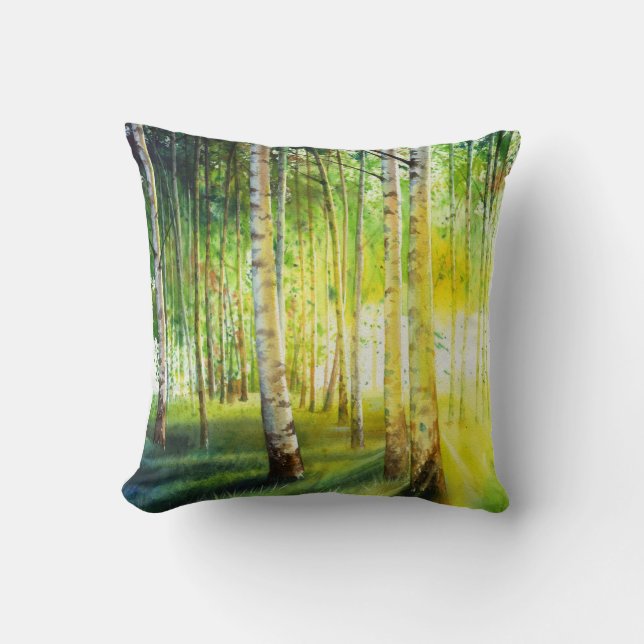 White Birch with Sun Streaming Through Cushion (Front)