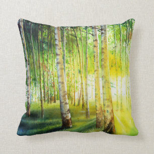 White Birch with Sun Streaming Through Cushion