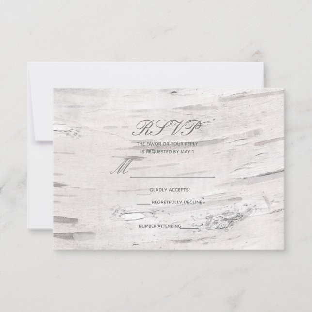 White Birch Wood Rustic Barn Country Wedding RSVP Card (Front)