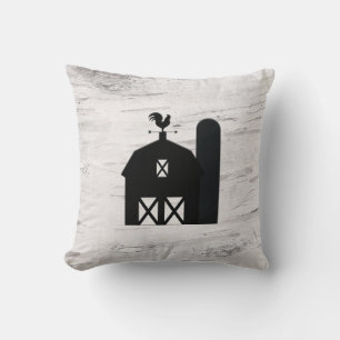 White Birch Wood Rustic Farmhouse Black Barn Cushion