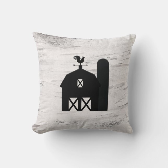 White Birch Wood Rustic Farmhouse Black Barn Cushion (Front)