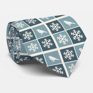 White Bird and Snowflakes Christmas Winter Pattern Tie