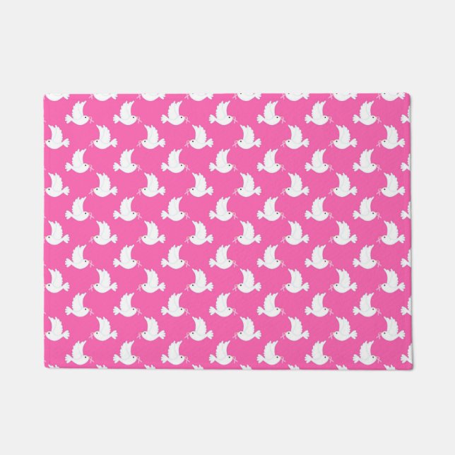 White Bird Breast Cancer Awareness Pattern Doormat (Front)