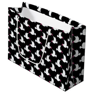 White Bird Breast Cancer Awareness Pattern Large Gift Bag