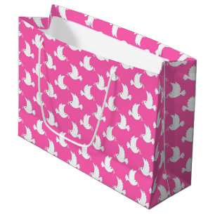 White Bird Breast Cancer Awareness Pattern Large Gift Bag