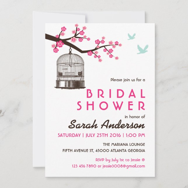 White Bird Cage Floral Bridal Shower Invitation (Front)