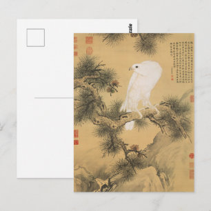 White Bird of Prey, Chinese Antique Painting Postcard