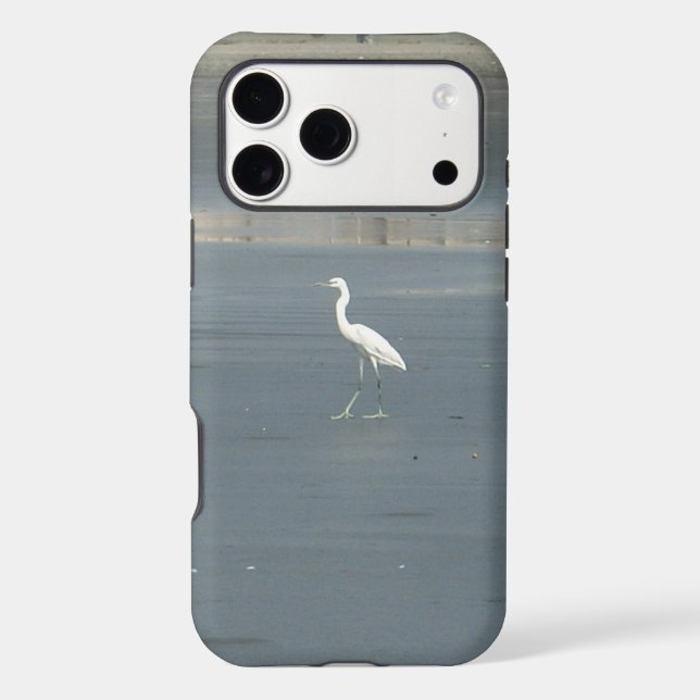 White Bird on Grey Sand Beach Art Print (Back)