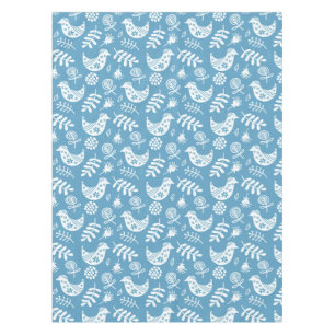 White Birds and Flowers on Blue   Tablecloth