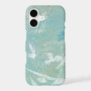 White Birds Flying Through Blue Sky